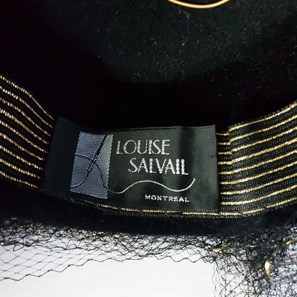 1960s Black Wool Veiled Half Hat, Mid-Century Black Louise Salvail Wool Hat - Picture 8 of 10